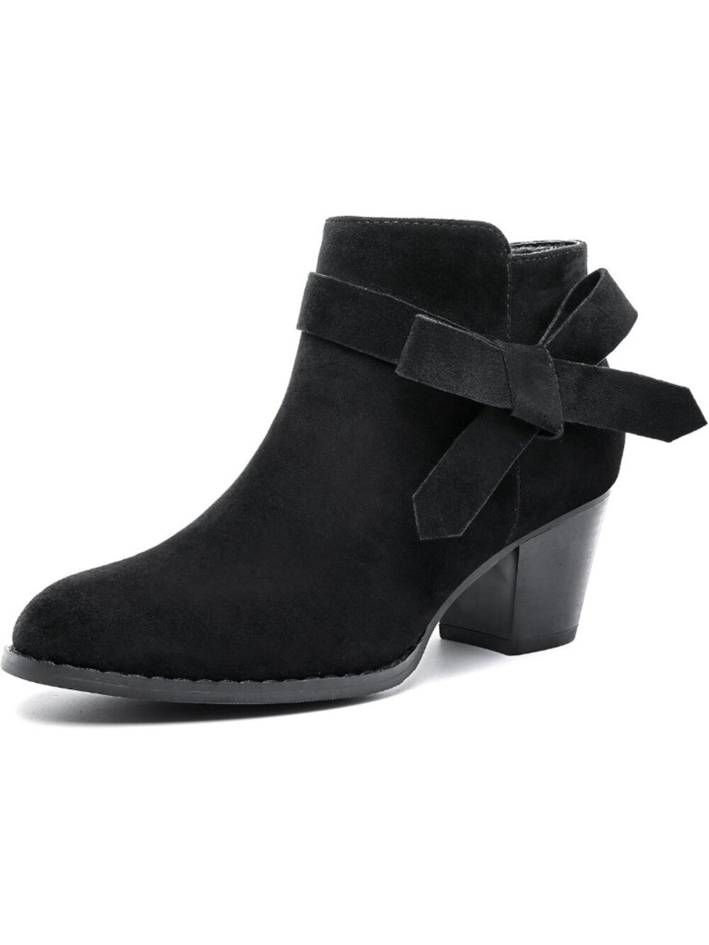 Stylish Women's Ankle Boots - Chunky Block Heel, Side Zipper, Bow Detail, 6cm